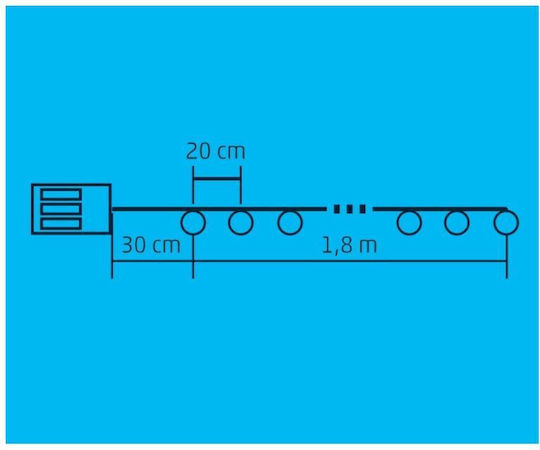 10 LED Лампички 1,8 м, Бели, На Батерии, На Лента