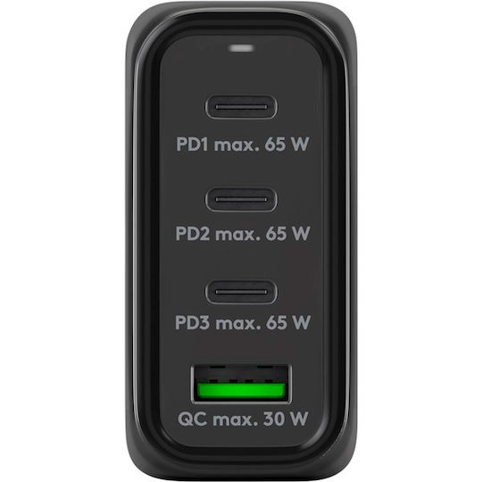 Goobay Φορτιστής Χωρίς Καλώδιο GaN με Θύρα USB-A και 3 Θύρες USB-C 68W Λευκός (64819)