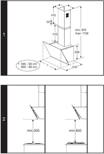 Beko Chimney Vent Hood 90cm Black