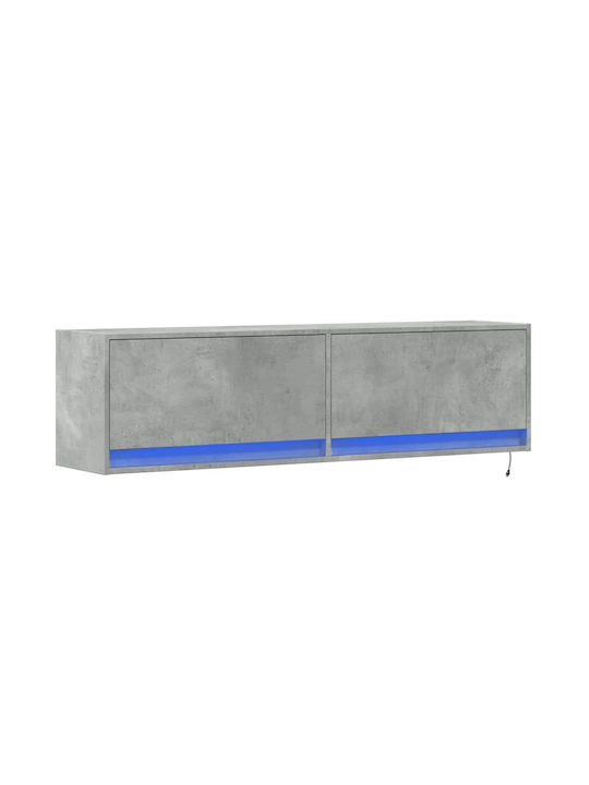 TV Stand Wooden with LED Lighting Grey Concrete L140xW31xH38cm