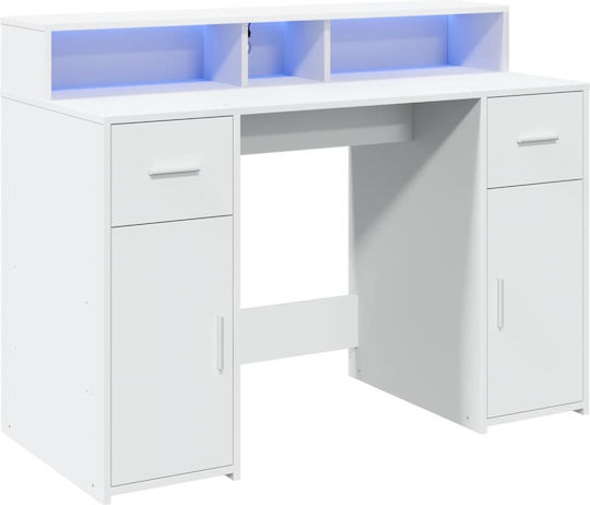 Γραφείο Ξύλινο Λευκό με LED & USB θύρες 120x55x91εκ.