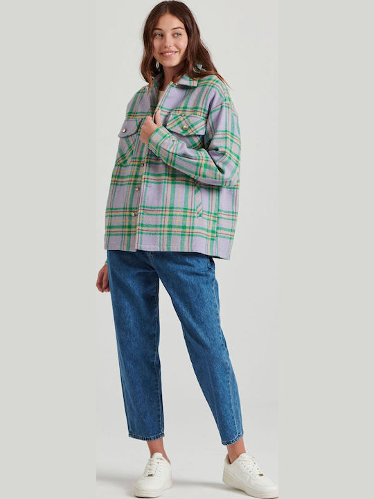 Γυναικείο Καρό Λιλά Overshirt