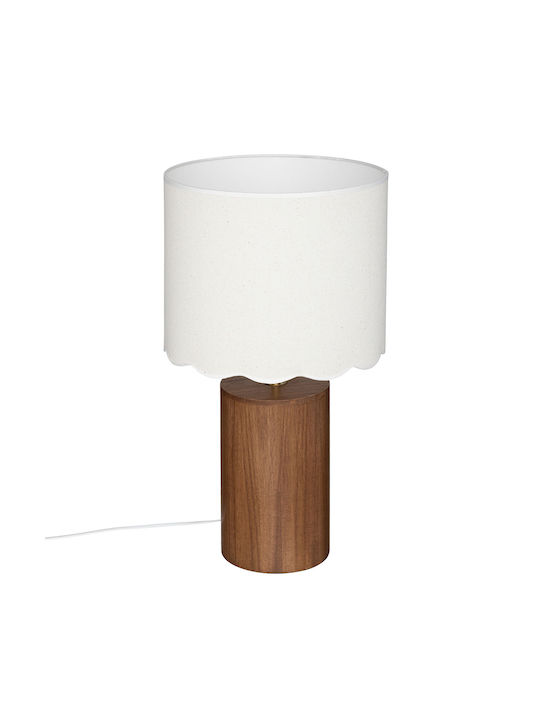 Atmosphera Wood Table Lamp for Socket E27 with White Shade and Brown Base