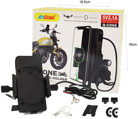 Andowl Qcd66 Mount Phone Motorcycle with Adjustable Arm 4-6.5" for Mirror