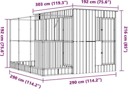 vidaXL Κλουβί Πτηνών 290x303x216εκ. Ασημί