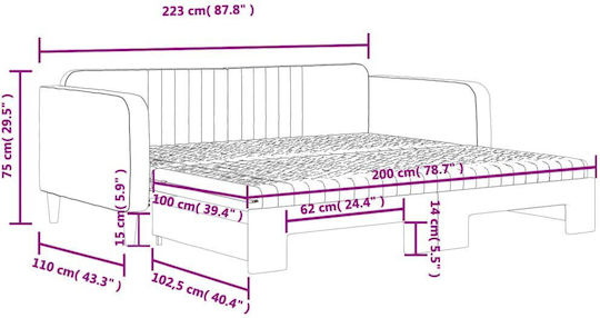 Sofa Bed Single Upholstered with Velvet Gray Color with Slats and Mattress 75x200cm