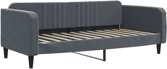 Sofa Bed Single Upholstered with Velvet Gray Color with Slats and Mattress 75x200cm