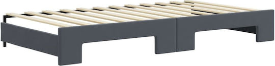 Sofa Bed Single Upholstered with Velvet Gray Color with Slats and Mattress 75x200cm