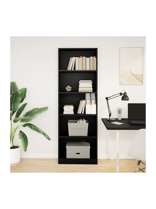 Bookcase Black Velvet-Black Metal 60x24x176cm