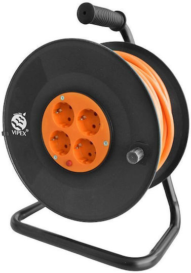 Electric Extension Reel 3x2.5mm Length 50m 4 Schuko Sockets Black