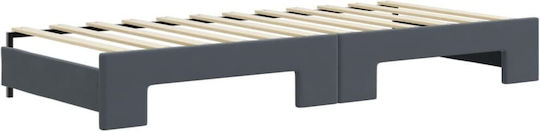 Single Sofa Bed Upholstered with Dark Gray Velvet with Slats & Mattress 90x200cm