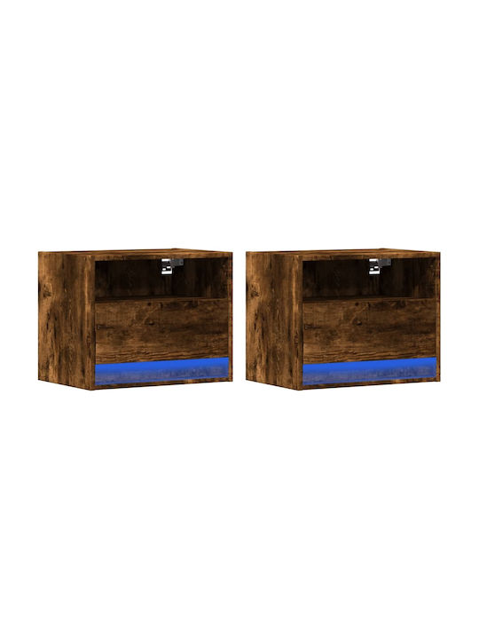 Vidaxl Wall-Mounted Bedside Tables with LED Lights 2 pcs Smoked Oak 50x34x40cm Brown