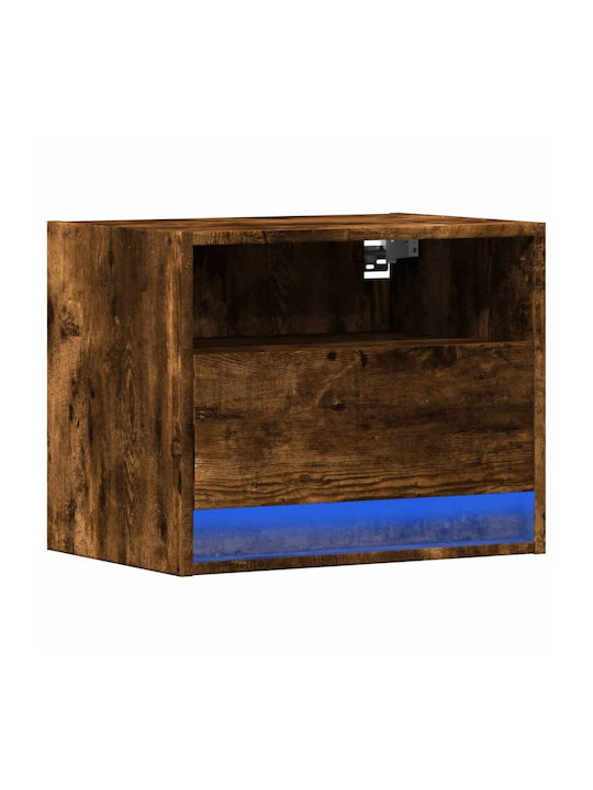 Vidaxl Wall-Mounted Bedside Table with LED Lights Smoked Oak 50x34x40cm 1 Piece Brown