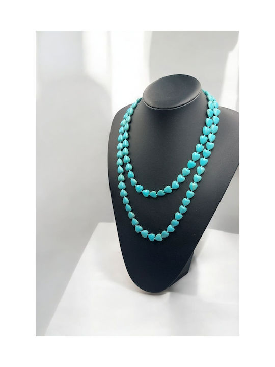 Turquoise Necklace with Heart-Shaped Ceramic Stones