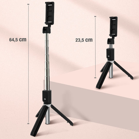 Bluetooth Wireless Selfie Stick Adjustable Height Tripod Function Black