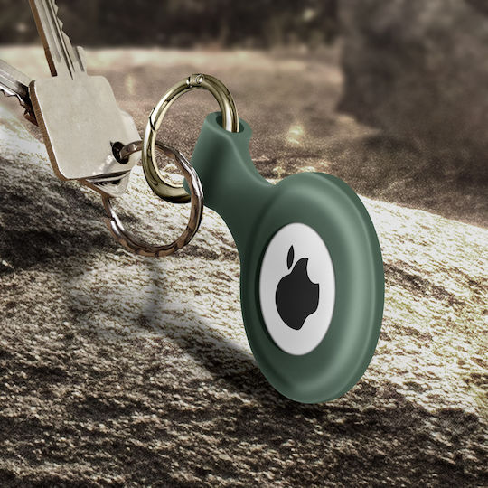 Protection Airtag Silicone Gel Raised Contour Antichoc Ring Carabiner Green