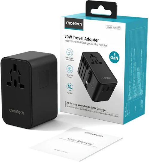 Choetech Адаптер за контакти Universal с 3 USB порта