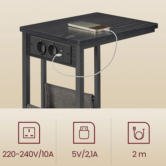 Beistelltisch mit integrierten Steckdosen & USB 40x30x62 Vasagle LET356B02 Holz Metall