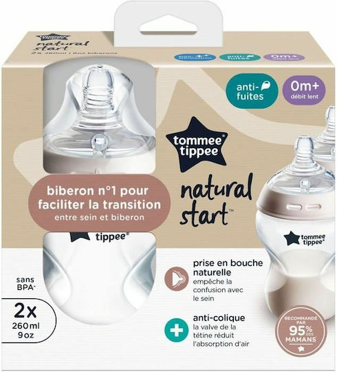 Tommee Tippee Plastic Baby Bottle Set Anti-Colic with Silicone Nipple 260ml 2pcs