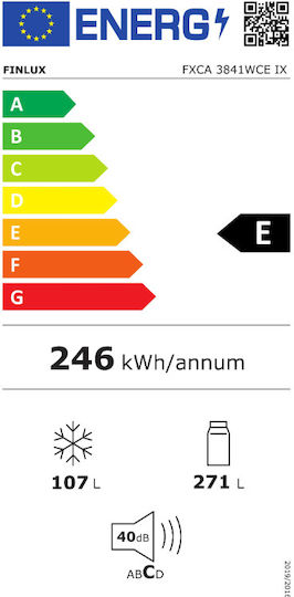 Finlux Ψυγειοκαταψύκτης 378lt Υ201xΠ59.5xΒ65εκ. Inox FXCA 3841WCE IX