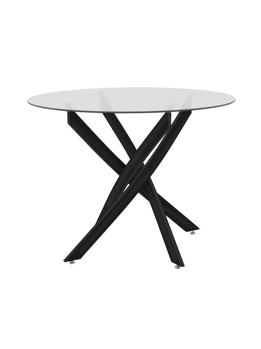 Antoro Round Table with Glass Surface Black 100x100x75cm