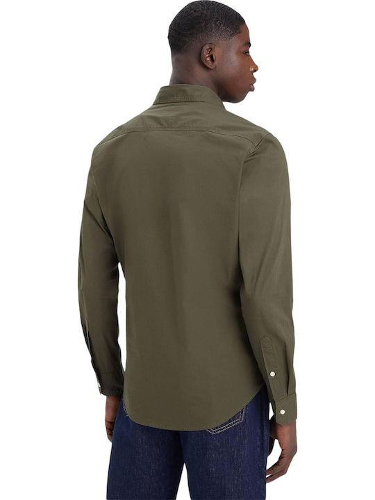 Battery Long-sleeved Denim Shirt Olive