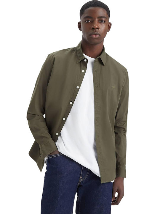 Battery Long-sleeved Denim Shirt Olive