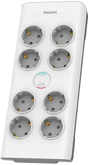 Philips Surge Protector Power Strip 8 Outlets 2 M Length White Child Protection