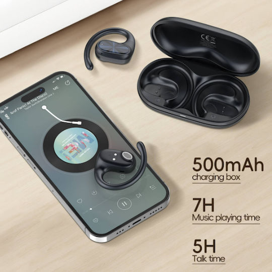 Ldnio T07 Bone Conduction Bluetooth Handsfree Ακουστικά με Θήκη Φόρτισης Μαύρα