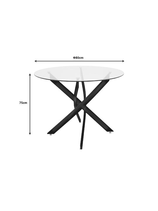 Antoro Round Table Dining Room with Glass Surface 80x80x75cm