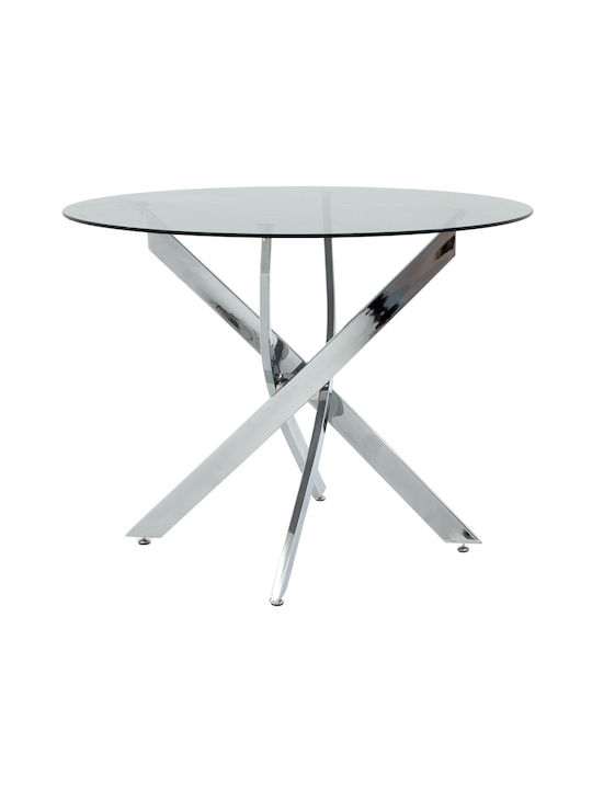Antoro Round Table Dining Room with Glass Surface Chrome 100x100x75cm