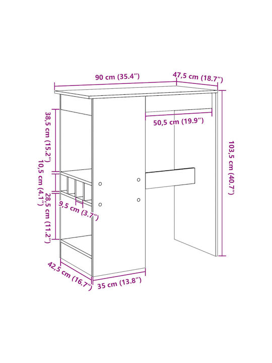 Vidaxl Τραπέζι Μπαρ Γκρι Sonoma 90x47,5x103,5cm Επεξεργ Ξύλο 1 Τεμ Γκρι