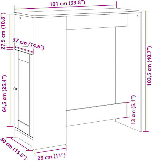 Vidaxl Bar Table with Shelves White 101x40x103.5cm Engineered Wood 1 Piece White
