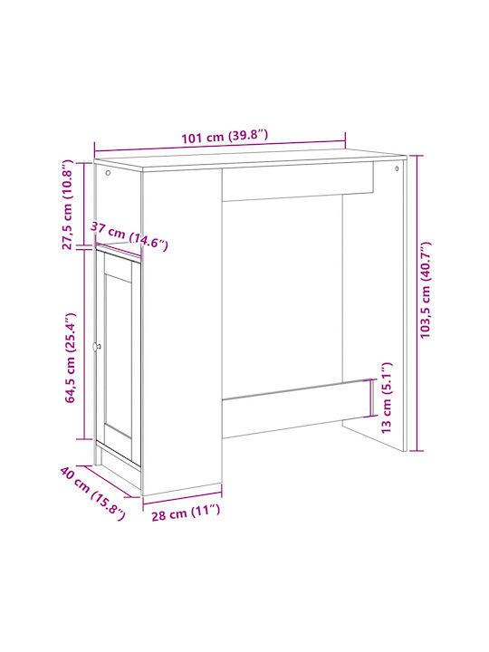 Vidaxl Τραπέζι Μπαρ Ράφια Γκρι Σκυρ 101x40x103,5cm Επεξεργ Ξύλο 1 Τεμ Γκρι