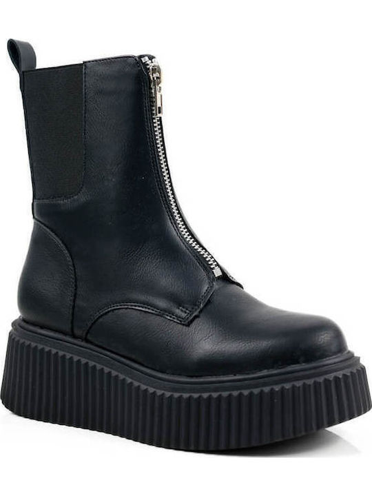 Black Ankle Boots with Zipper and Elastic
