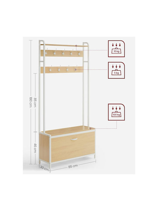 Έπιπλο Εισόδου Παπουτσοθήκη 8 Θέσεων 85x30x180 Vasagle Hsr405w09 Μοριοσανίδα Μεταλλικό