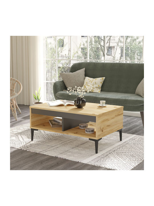 Masa Centrală Rectangulară Stirling Din Lemn Culoare Naturală/Antracit L90xL60xÎ40cm