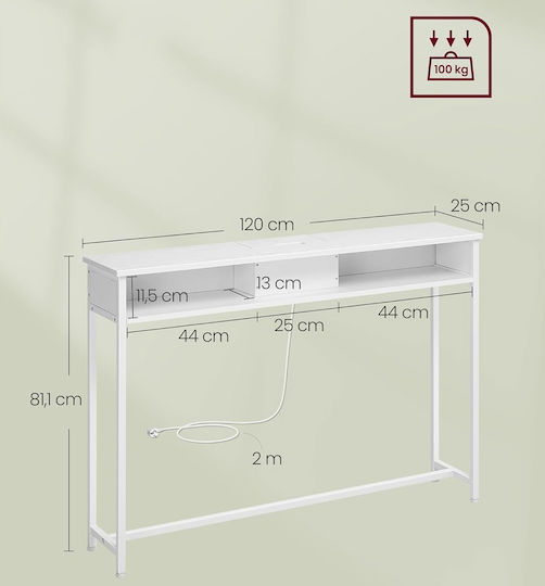 Κονσόλα από Ξύλο & Μέταλλο Λευκή Μ120xΠ25xΥ81εκ.