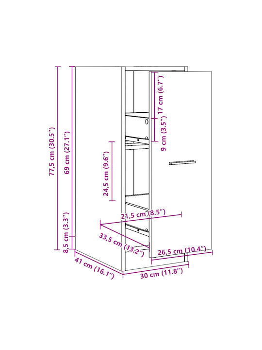 Schublade Büro Grey 30x41x77.5cm