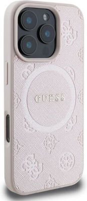 Guess Saffiano Peony Classic Logo Magsafe Coperta din spate Piele artificială Roz (iPhone 16 Pro Max)