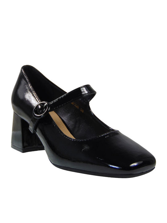 Patent Leather Black Heels with Strap