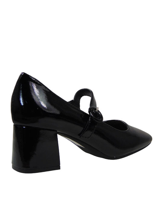 Patent Leather Black Heels with Strap