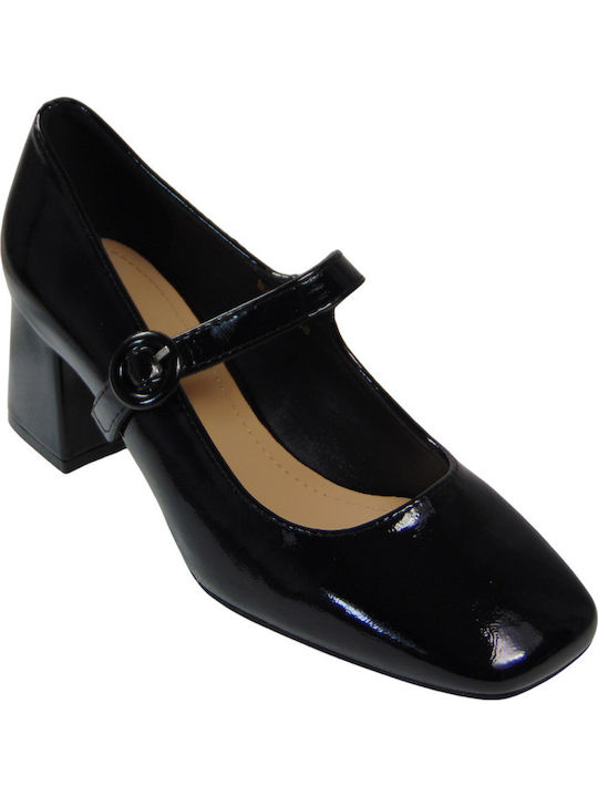 Patent Leather Black Heels with Strap