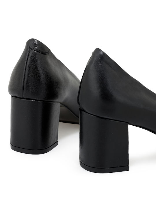 Leder Pumps mit mittelhohem Absatz Schwarz