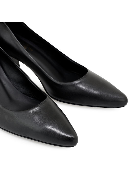 Leder Pumps mit mittelhohem Absatz Schwarz