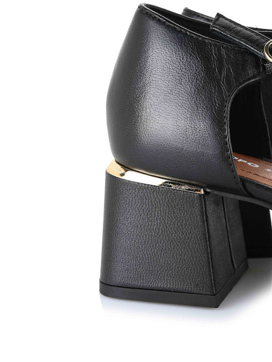 Leather Black Heels with Strap