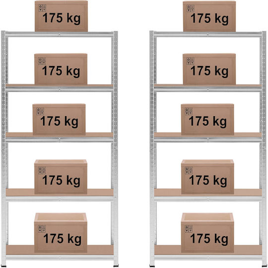 Метален рафт за съхранение 5 рафта 875 кг 90 x 30 x 180 см сив 2 бр