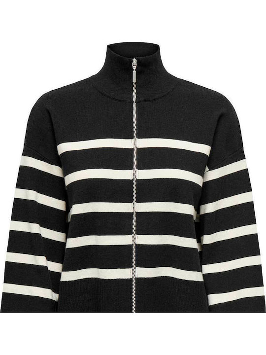 Cardigan Lung Tricotat Pentru Femei Cu Fermoar Negru