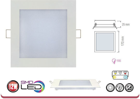 Panou LED Pătrat Slim/sq-12 12 W Putere 6000 K 660 Lm Panou LED Pătrat Slim/sq-12 12 W Putere 6000 K 660 Lm