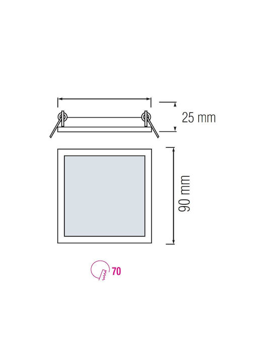 Panou LED Pătrat Slim/sq-3 3 W Putere 6000 K 110 Lm